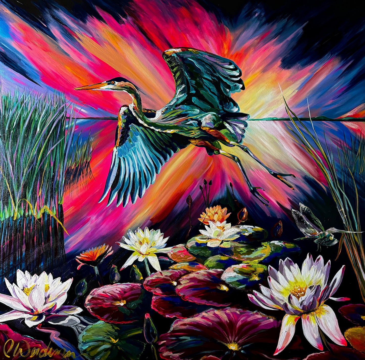 Great Blue Heron Lily Pond